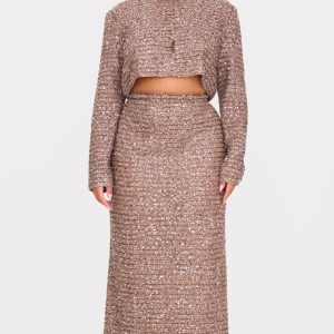 Plus Mocha Sequin Maxi Skirt