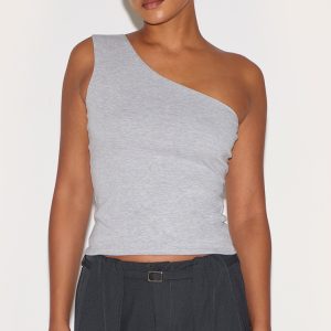Grey Marl Sleeveless One Shoulder Top