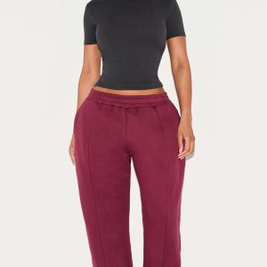 Shape Burgundy High Waisted Split Hem Wide Leg Joggers