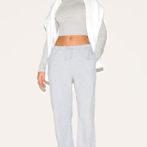 Ash Grey Cotton Jersey Wide Leg Trousers - Ash Grey, 4