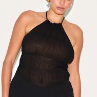 51989e422f33039f08a8cc527e049e9e4c553090_CNM5045_4_plus_black_textured_woven_backless_sheer_asymmetric_long_top