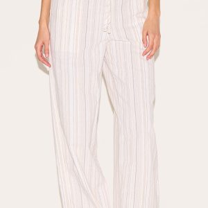 Beige Pinstripe Printed Drawstring Waist Slouchy Trousers