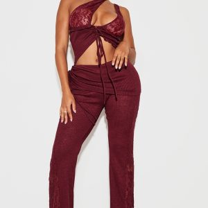 Shape Burgundy Fold Over Ribbed Trouser With Side Panel Detail