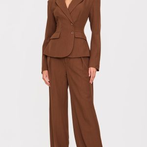 Chocolate Tailored Woven Straight Leg Trousers