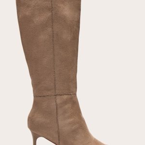 Mushroom Faux Suede Point Toe Thin Block High Heel Knee High Boots