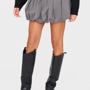 Charcoal Twill Puffball Mini Skirt