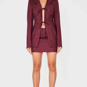 Burgundy Tailored Woven Pocket Detail Low Rise Micro Mini Skirt