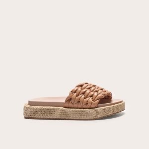 Tan Pu Woven Round Toe Platform Chunky Espadrille Sandals