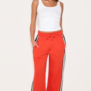 Red Contrast Stripe Detail Wide Leg Joggers