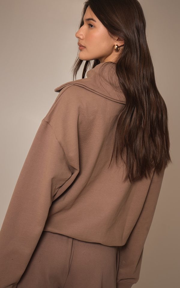5424e028686a2d560f7fbd256f2396af50e8fba8_CNM6493_2_mocha_premium_loopback_quarter_zip_foldover_sweatshirt