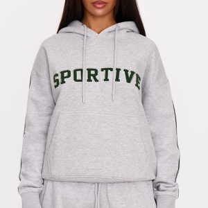 Grey Marl Sportive Print Hoodie