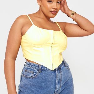 Plus Lemon Hook And Eye Seam Detail Corset Top