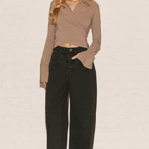 Dark Chocolate High Waist Western Seam Detail Jeans