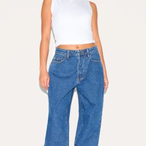 Petite Dark Blue High Waist Mom Jean
