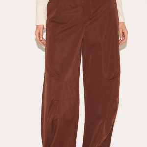 Chocolate Woven Tailored Cocoon Leg Trousers