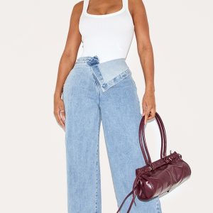 Shape Light Blue Wash Foldover Waist Wide Leg Jeans