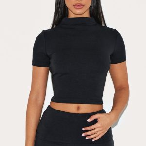 Petite Black Modal Cap Sleeve Crop Top