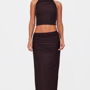Chocolate Soft Touch Ruched Maxi Skirt