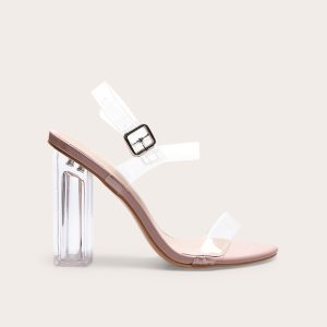 Clear Block Heel Strappy Sandal