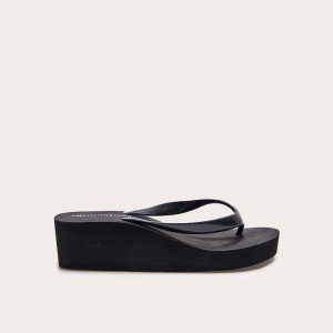 Black Round Toe Simple Platform Flip Flops