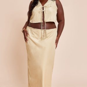 Plus Clay Textured Tie Waist Detail Maxi Skirt