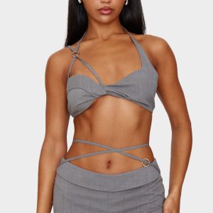 Grey Tailored Twist Bust Detail Bralet