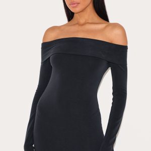 Black Premium Contour Bardot Bodycon Dress