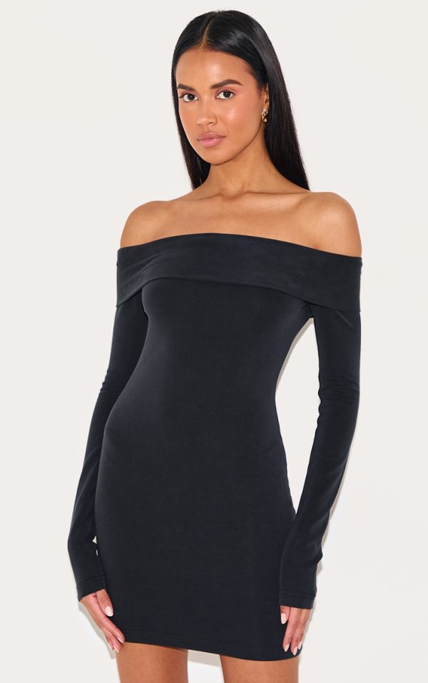5677f6fc752f51e4d1ccdc7e69e632902004bbbe_CNL0117_1_black_premium_contour_bardot_bodycon_dress