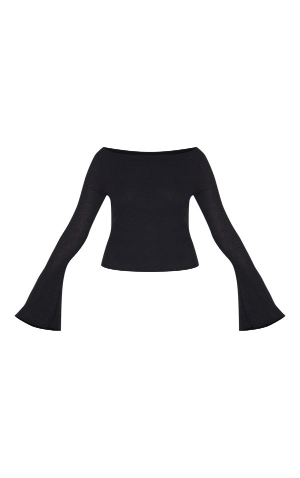 56834313585a031e9c85a86aef6f2a9f726907e4_CNM8043_5_black_double_layer_burn_out_mesh_asymmetric_flared_sleeve_top