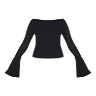 56834313585a031e9c85a86aef6f2a9f726907e4_CNM8043_5_black_double_layer_burn_out_mesh_asymmetric_flared_sleeve_top