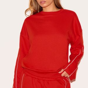 Red Contrast Piping Detail Sweatshirt