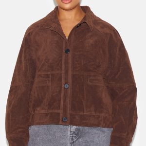 Plus Dark Brown Oversized Faux Suede Jacket
