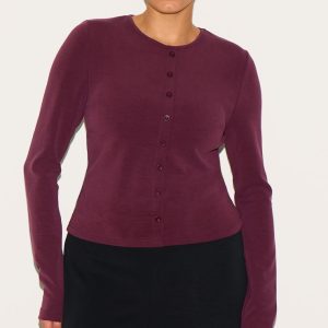 Plus Burgundy Modal Button Detail Long Sleeve Top