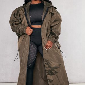 Plus Khaki Toggle Detail Midi Windbreaker
