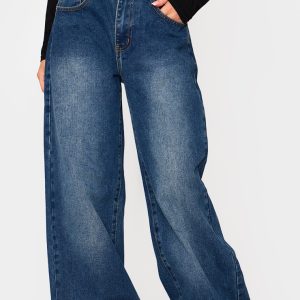 Petite Blue Wide Leg Turn Up Hem Jeans