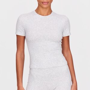 Ash Grey Marl Ultimate Sculpt Longline Short Sleeve Gym Top