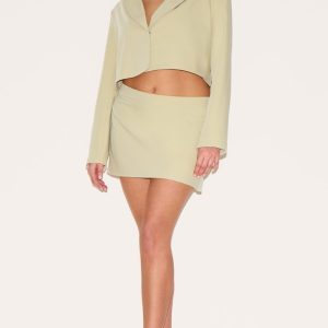 Plus Sage Green Tailored Woven Bow Detail Micro Mini Skirt