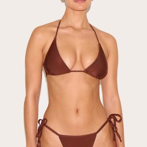 Chocolate Basic Triangle And Tie Side Bikini Set