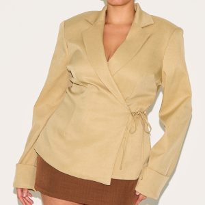 Plus Taupe Super Boxy Tie Side Blazer