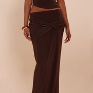 574f261d386942154290581c33acc1563a150f76_CNM9238_2_chocolate_double_layered_slinky_twist_drape_maxi_skirt