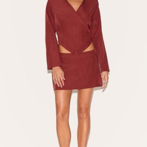 Petite Burnt Orange Woven Mini Skirt