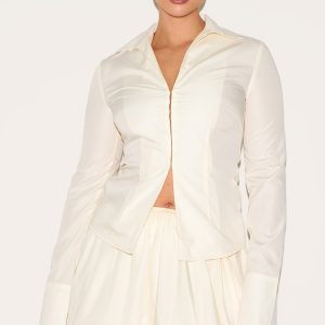 Shape Butter Cream Hook & Eye Split Front Cinched Shirt