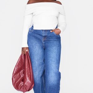 Plus Grey Brushed Rib Fold Over Detail Long Sleeve Top
