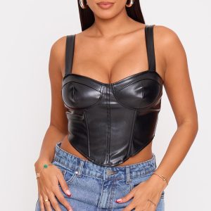 Shape Black Faux Leather Corset Crop Top