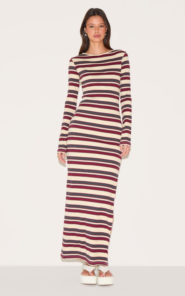 57fbf2cb9e1b89d8ee9356c1e204a48d0ba31a44_CNM3144_1_burgundy_striped_boat_neck_long_sleeve_bodycon_dress