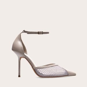 Mushroom PU Mesh Upper Point Toe High Stiletto Court Heels
