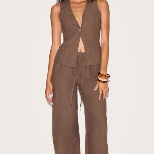 Deep Chocolate Drawstring Wide Trousers