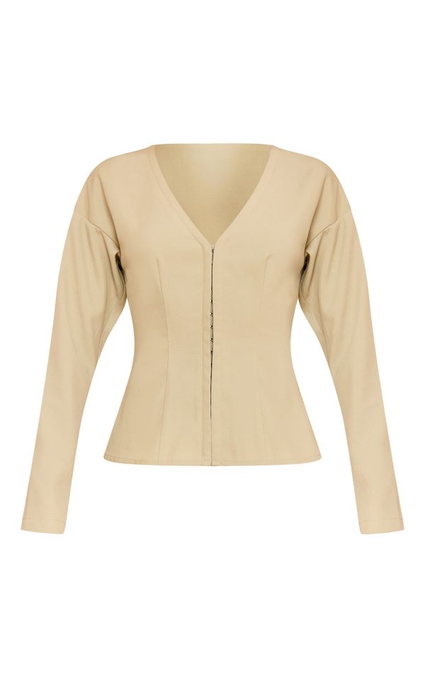 589385e6c24b612cd03b323f576ef5e63591a72f_CNM7000_5_petite_soft_olive_collarless_hook_and_eye_cinched_waist_long_top