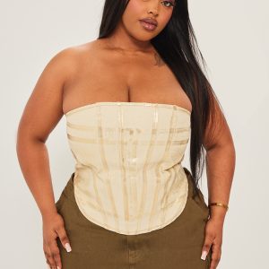 Plus Gold Washed Foil Denim Corset