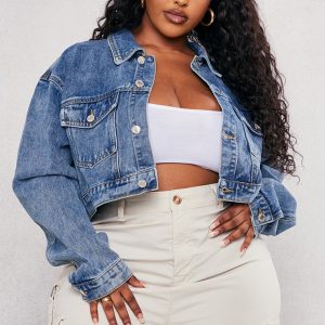 Plus Vintage Wash Cropped Denim Jacket